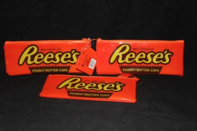 Set of 3 Reese s Peanut Butter Cups Soft Zip Case Candy Pencil Make Up Bag NEW