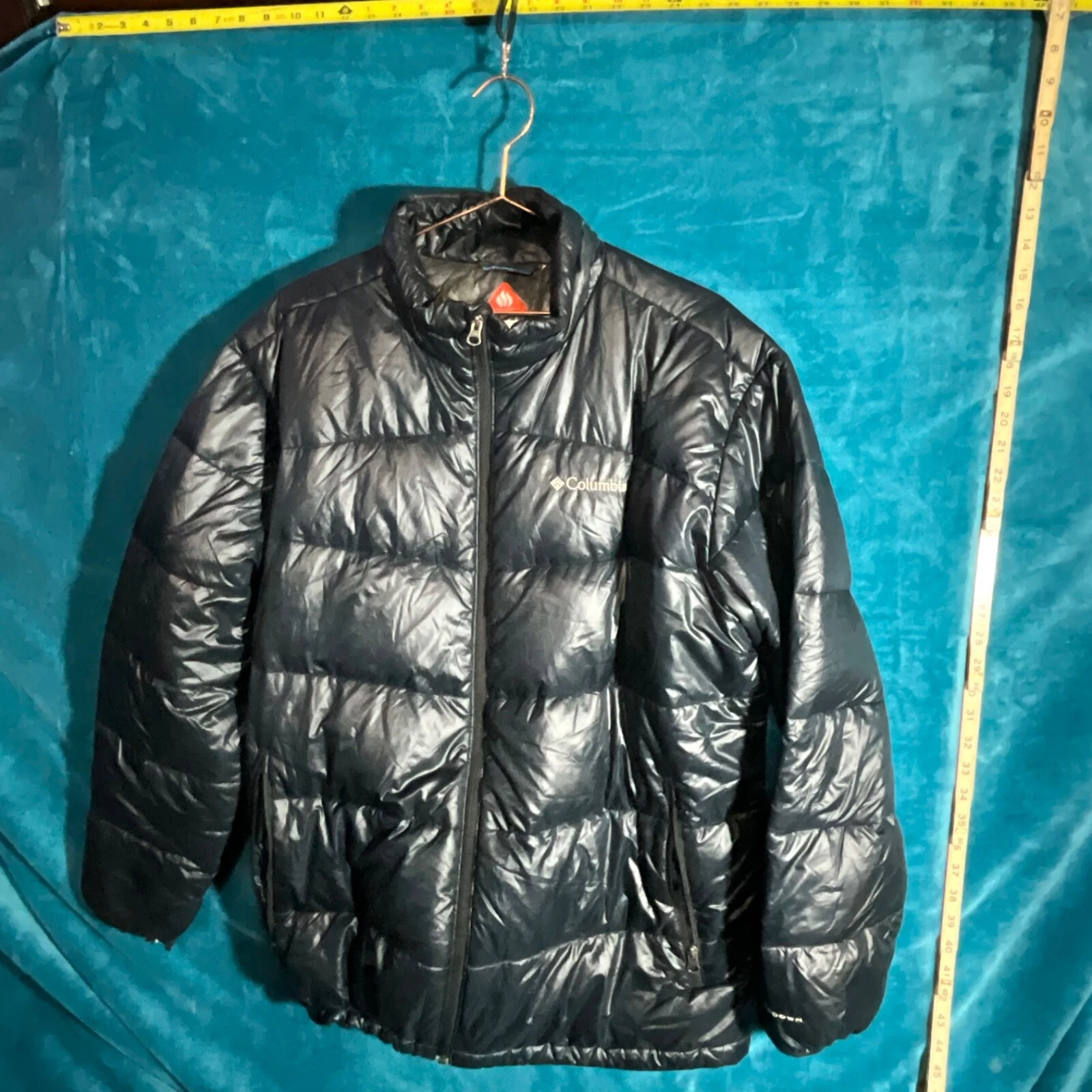 Columbia Jacket Men Sz XL Black Pike Lake Puffer Insulated Omni-Heat Shiny