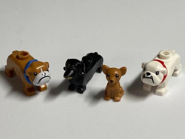 NEW LEGO Dachshund Bulldog Chihuahua Lot of 4 Dogs Puppy Minifigure Animal