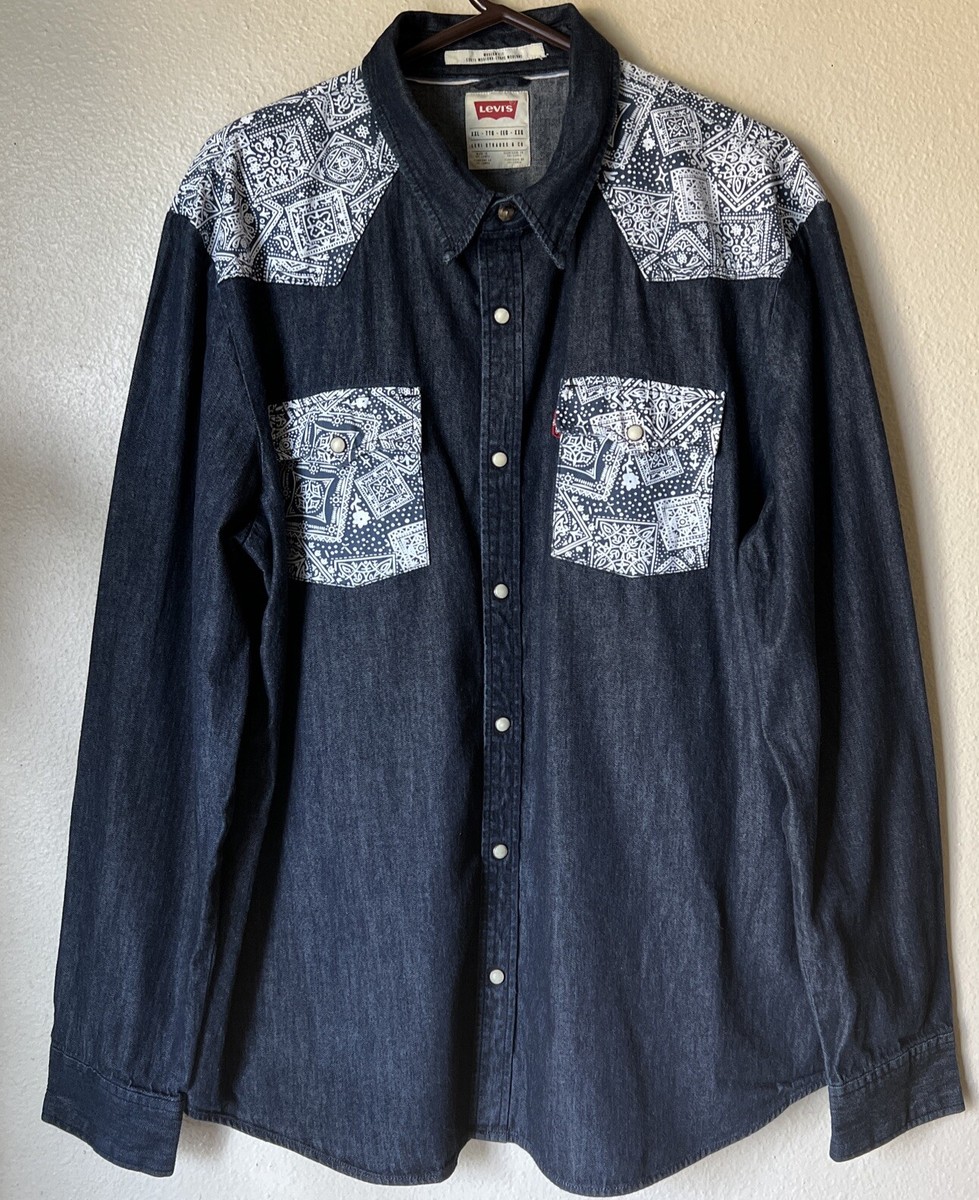 Denim Shirt Men Bandana Outfit LEVI'S Men's Bandana Print Pocket