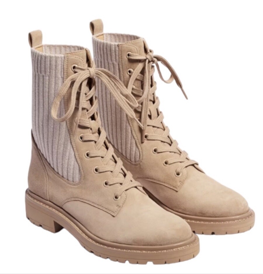 Sam Edelman Lydell Water Repellant Suede Leather Combat Boots Tan