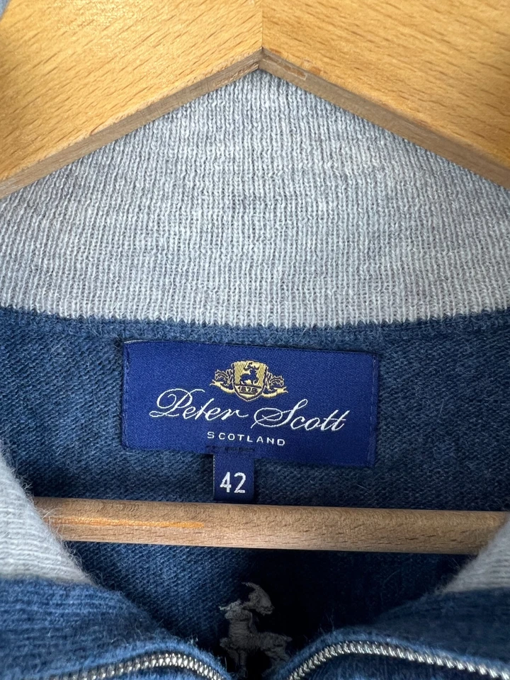 Peter Scott Herren Pullover Pulli blau Wolle & Angora 1/4 Zip Größe 42 - Bild 3 von 4