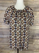 Collective Concepts Stitch Fix Medium Tie Collar Top Button Front Short Sleeve 