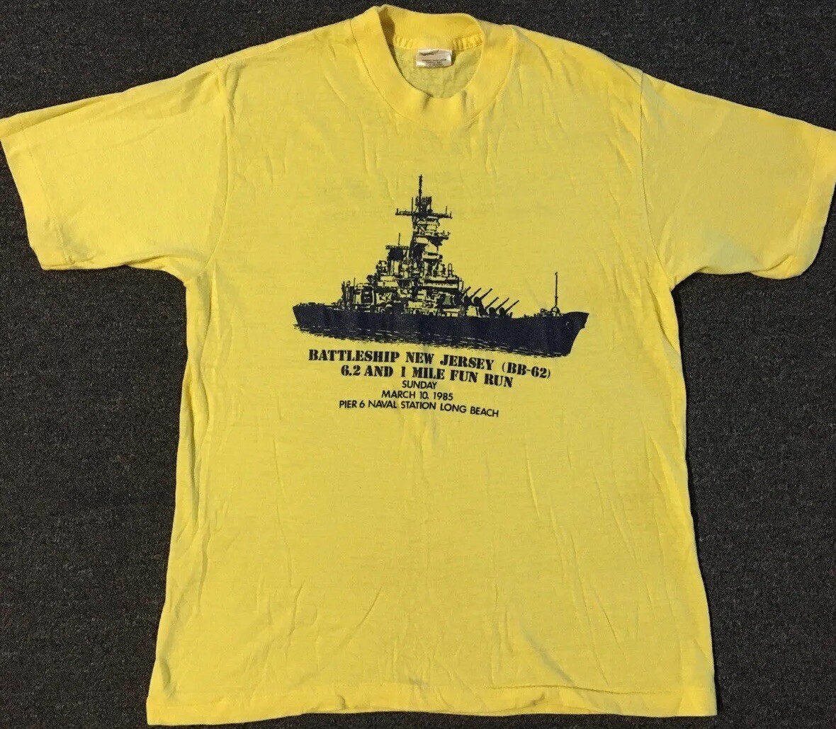 Vtg 80s US Navy Battleship New Jersey Marathon Shirt S Military 