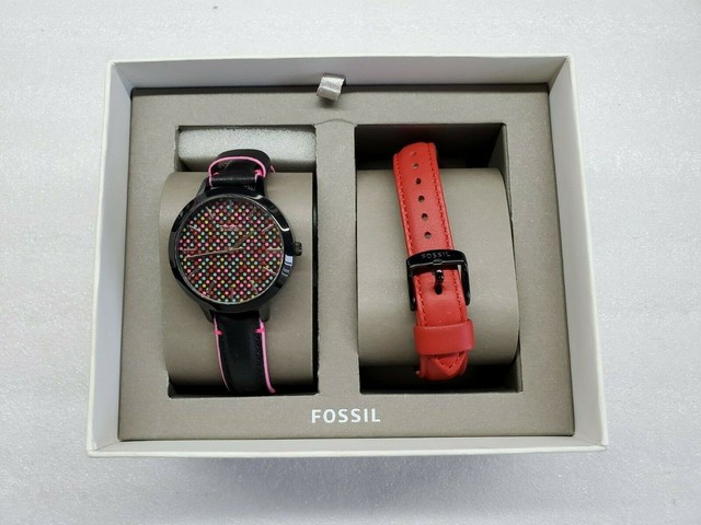 Rainbow Dial Black Leather Multi Strap 