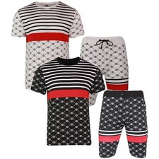Mens Polyester T Shirt Shorts Set HIGH FASHION STRIPES Summer Suit Comfort