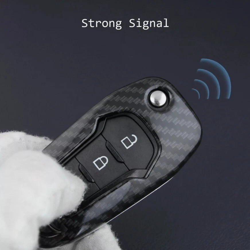 For 2015-2025 Ford F-250 F150 F-350 Carbon Fiber Smart Key Fob Case Cover Chain — 第 4/4 张图片