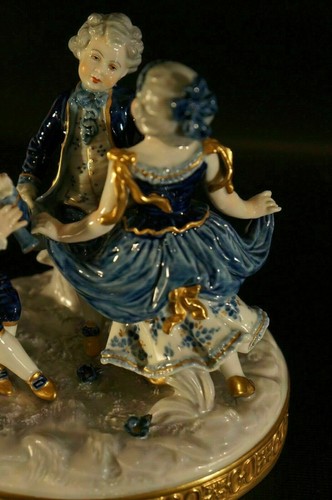 Dresden VOLKSTEDT Antique Porcelain Figurine Two Mens Dancing With One Woman. - Picture 6 of 11