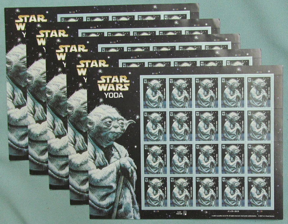 Una hoja de juego de aniversario de personajes de Star Wars EE. UU. # 4143 y uno de YODA # 4205 Foto 4 de 4