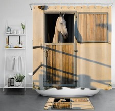 Rustic Vintage Barn Farm Animal Horse Shower Curtain Set for Bathroom Decor