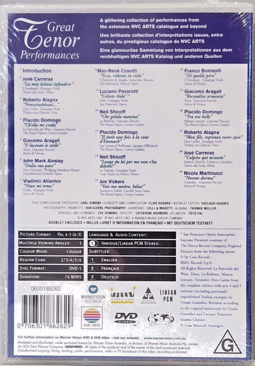 ミュージック GREAT TENOR PERFORMANCES DVD Great Tenor Performances (DVD, 1997) for sale online | eBay