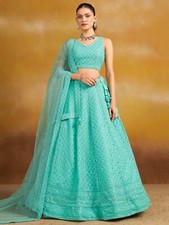 Indian Style Georgette Sky Blue Lehenga Choli With Dupatta For Wedding Wear