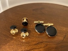 Round Gold Tone Cuff Links With Tuxedo Shirt Studs