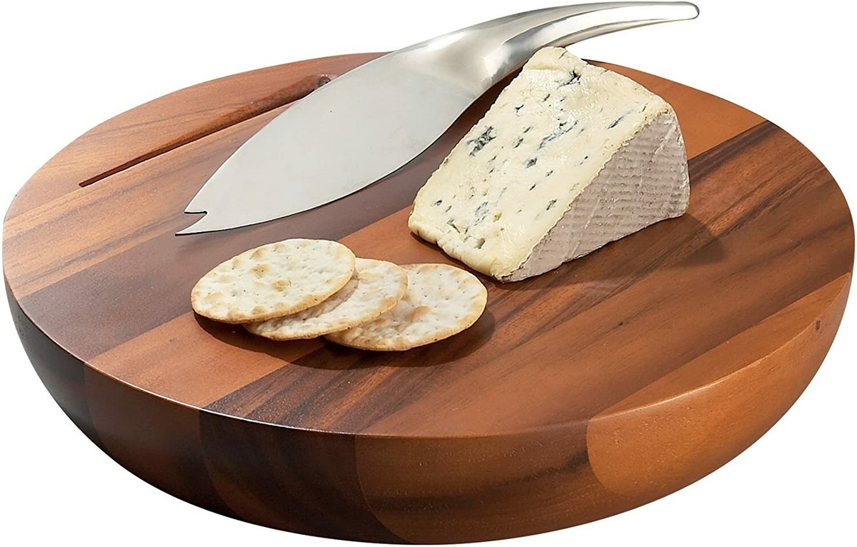 Nambe Harmony Acacia Wood Cheese Board with Stainless Steel Nambe Harmony Acacia Wood Cheese Board with Stainless Steel