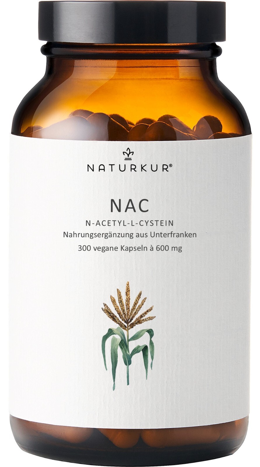 Naturkur® NAC 600 mg - 300 Kapseln im Apothekerglas - Vegan Laborgeprüft