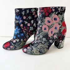 METAPHOR Womens 7 Flora Heeled Booties Boho Embroidered Floral Cottagecore