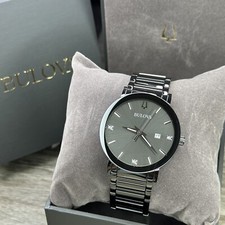 NEW  Bulova Futuro Gunmetal Gray Black Steel Diamond Marker Men's Watch 98D158