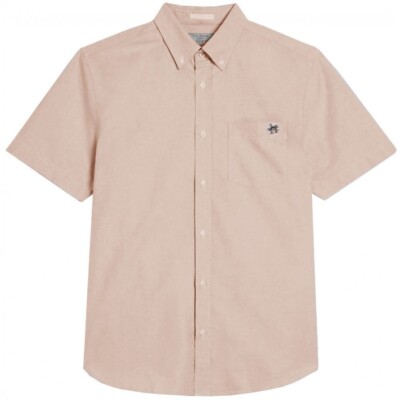 Ted Baker Herren Oxford Hemd Hellrosa Regular Fit Kurzarm
