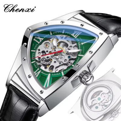 yin CHENXI Men Automatic Watch Triangle Leather Mechanical Watch for