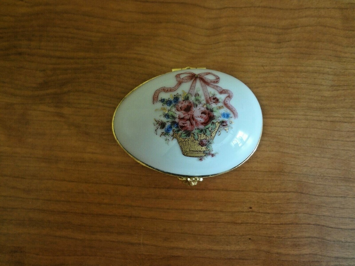 VTG Limoges Castel Fait Main France Porcelain White/Pink Egg