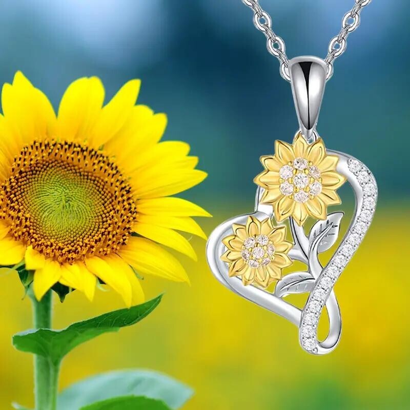 Silvery Fashion Cute Sunflower Heart Shaped Pendant Necklace Women Unique  Gift