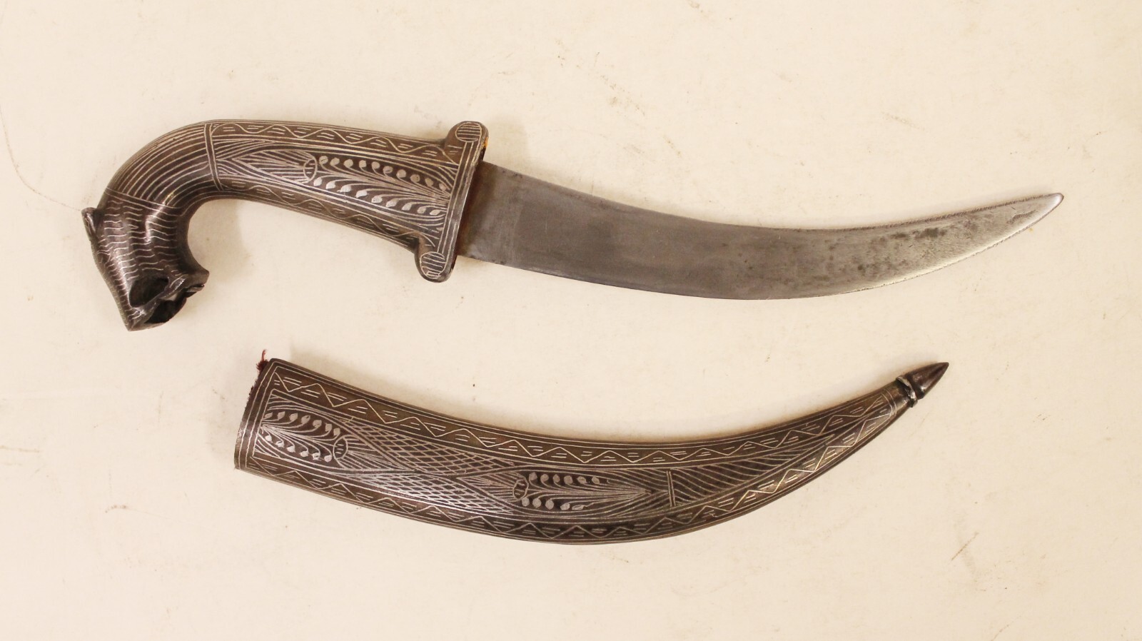 Indo Persian Dagger Damascus Blade Vintage Knife Koftgari Silver Inlay