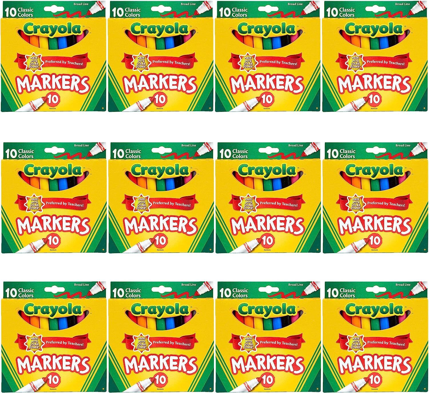 Crayola Broad Line Markers | Classic Colors | 10 Per Box | Bulk Pack of 12 packs