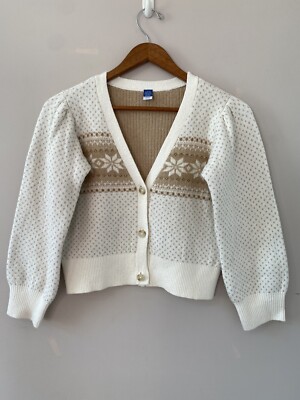 Old Navy Sweater Girls L (10-12) Cream Tan Fair Isle Cardigan V Neck Super Soft