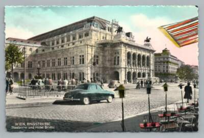 Hotel Bristol Sidewalk Cafe VIENNA Wien Austria RPPC Hand Colored Photo ~1950s