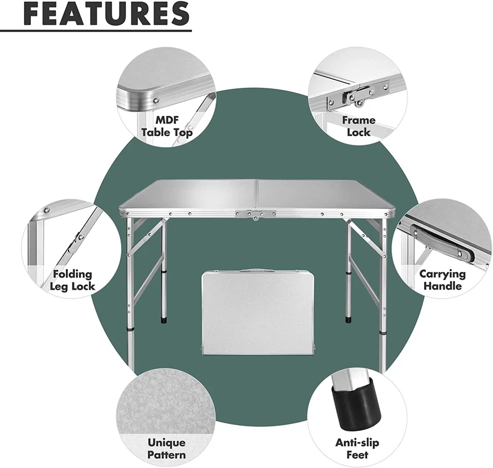 VILLEY Mesa de Camping Plegable Exterior Aluminio Portátil Ligera Foto 4 de 4