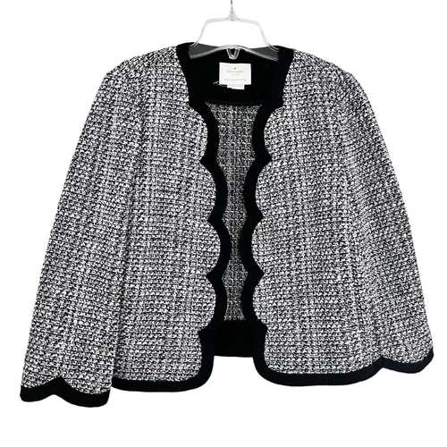 Giacca tweed Kate Spade nera smerlata aperta davanti manica 3 4 taglia 6