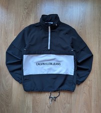 Calvin Klein Jeans Half Zip Anorak Windbreaker Jacket Black White Logo Size S
