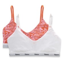 Hanes Women's Cropped Bralette 2-Pack, Breathable Stretch Cotton Bras, 2XL