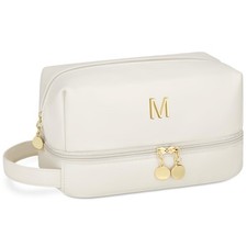 Initial Makeup Bag for Women - Personalized Double Layer Cosmetic Bags with M...