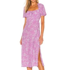 Faithfull the Brand Women's Purple Midi Dress Sz 4 Cottagecore Glam Dainty 