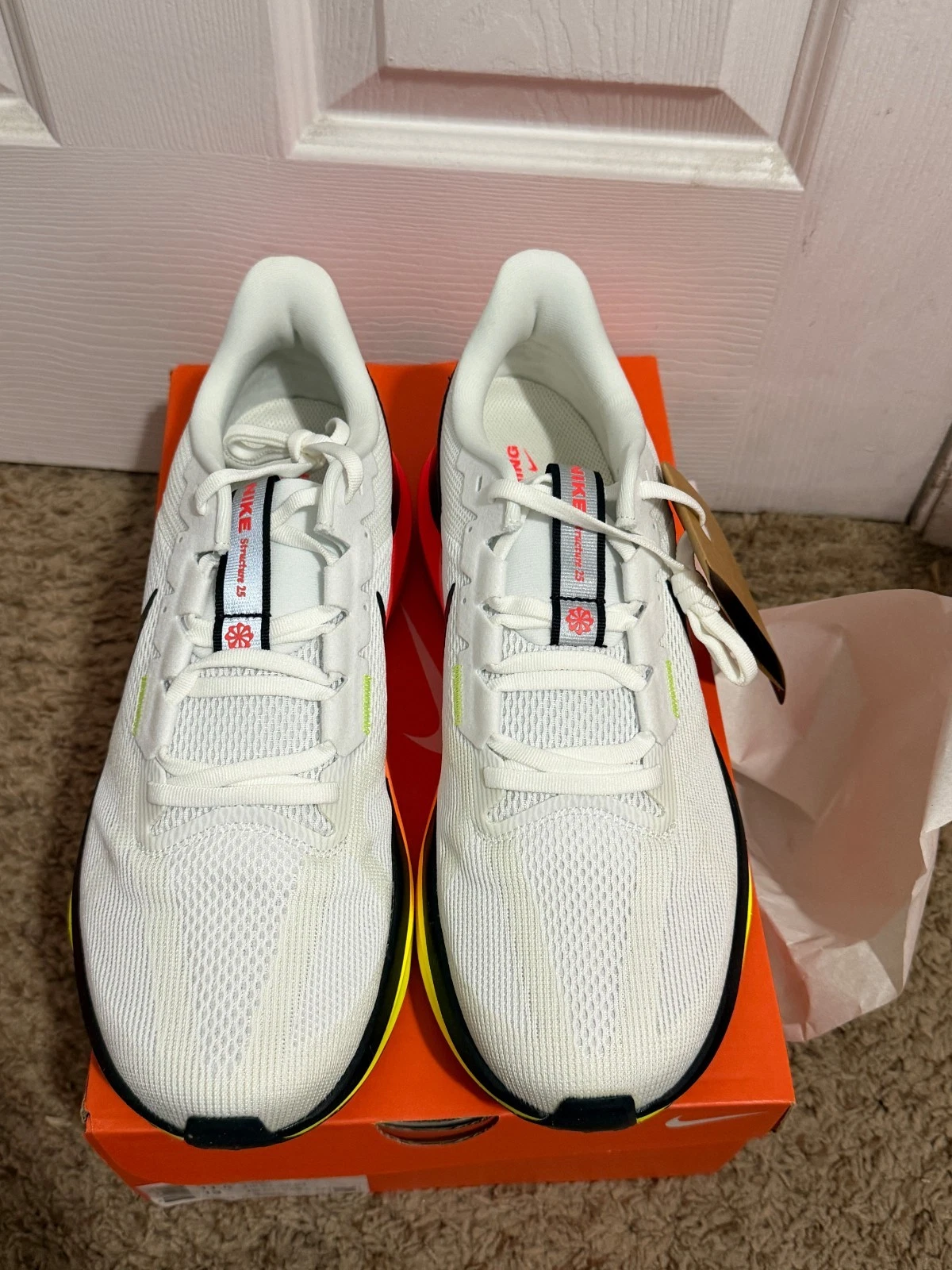 NIKE AIR ZOOM STRUCTURE 25 WHITE-BLACK-BRIGHT CRIMSON SZ 11.5 [HF4913-100]