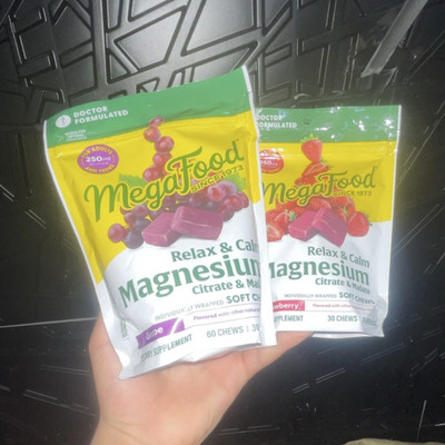 MegaFood Relax & Calm Magnesium Citrate Malate Soft Chews 60 30 Grape Strawberry