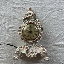 Florence Porcelain French Capodimote Cherub/Roses Electric Clock - 11 1/2"