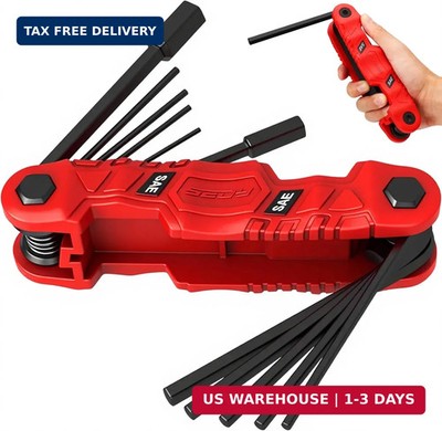 11-Piece Large Folding Hex Key Set SAE (3/32''-1/2''), Heavy Duty Allen Wrench Set