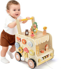Wooden Activity Cube Push Walker, Wooden Baby Walker, Montessori Toys for Babies