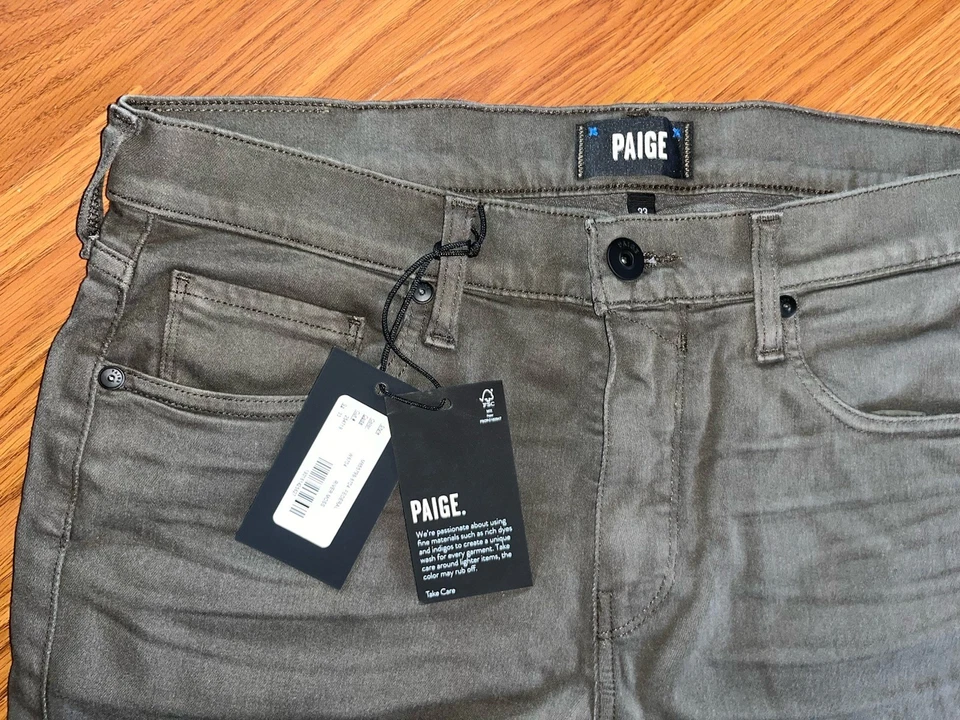 Pantalones cortos Paige Jeans Para Hombre Talla 33 X 34 River Moss Verde Federal Pierna Recta Foto 2 de 4