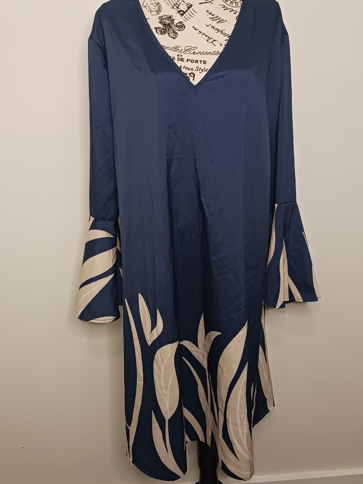Emery Rose Womens 2XL Navy Blue Dress Bell Sleeve V Neck