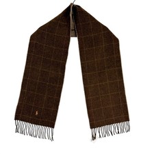 NWT Polo Ralph Lauren Reversible Lambswool Blend Fringe Scarf Mens Brown 10x70