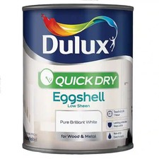 Image of Dulux Quick Dry Pure Brilliant White Eggshell Wood Metal Paint 750ml