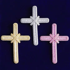 The Ribbon Cross | Iced Blinged Out Baguette VVS Diamond CZ Pendant