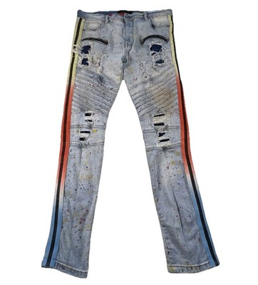 Encrypted Jeans Men s 36x32 Skinny Ribbed Panel Distressed Thrashed Streetwear