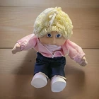 Vintage Cabbage Patch Kids Doll Blonde Braided Hair Blue Eyes Pink Jacket Jeans