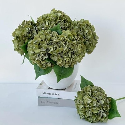 5 Pcs Silk Hydrangea Artificial Flowers - 20'' Faux Hydrangeas for Green