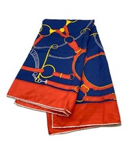 CELINE Large Scarf Red  Navy Authentic W:34.25" 9857