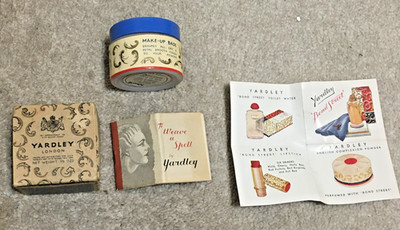 Vntg c1950s Yardley Of London Bond Street Make-up Base Glass Jar, Box, 2 Folders